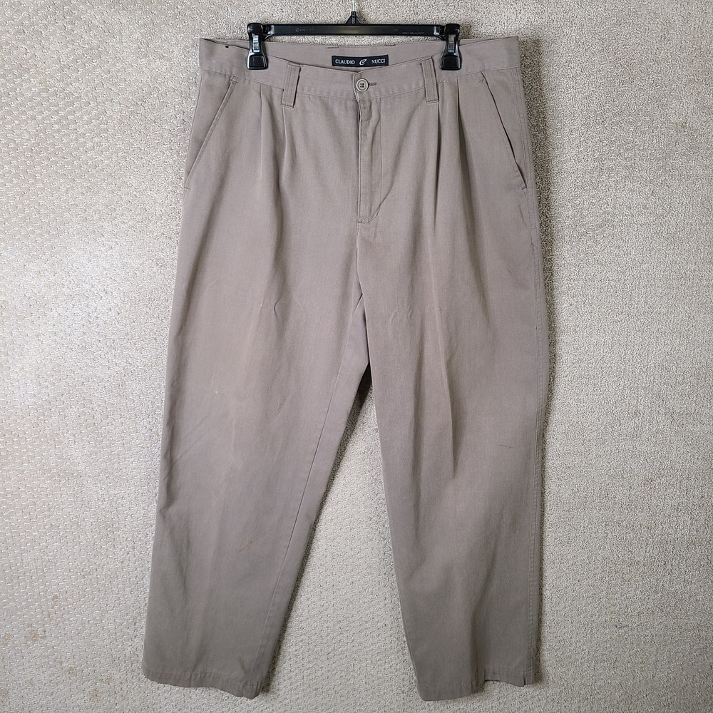 Claudio Nucci Pants Mens 36x32 Beige Pleated Chino Ramie Cotton Dressy Trouser